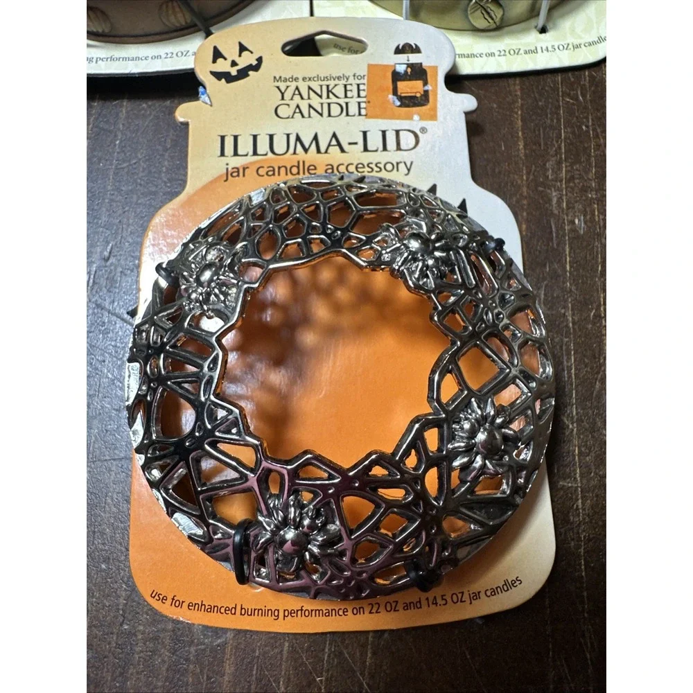 Yankee Candle 3 Lot Illuma Lid Topper Metal Gold Fall Halloween Football Spider